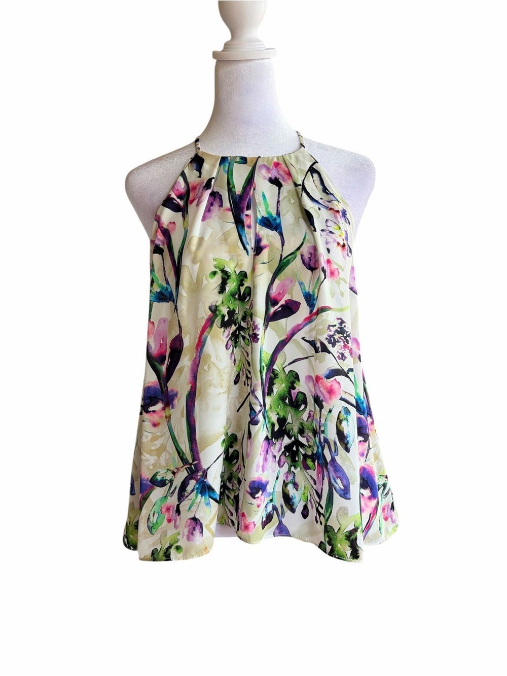 Amanda Uprichard Cream Halter Floral Camisole with Multicolor Print